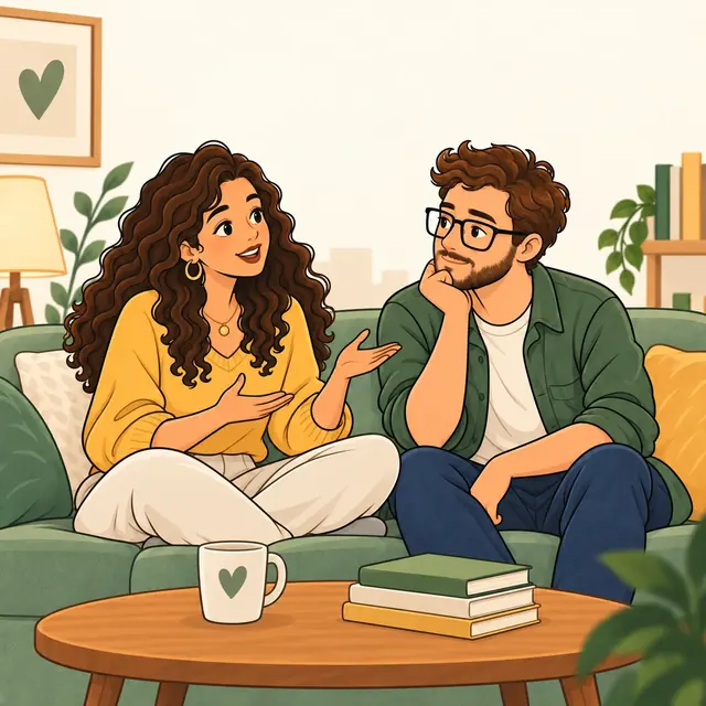 Ilustração de um casal conversando no sofá